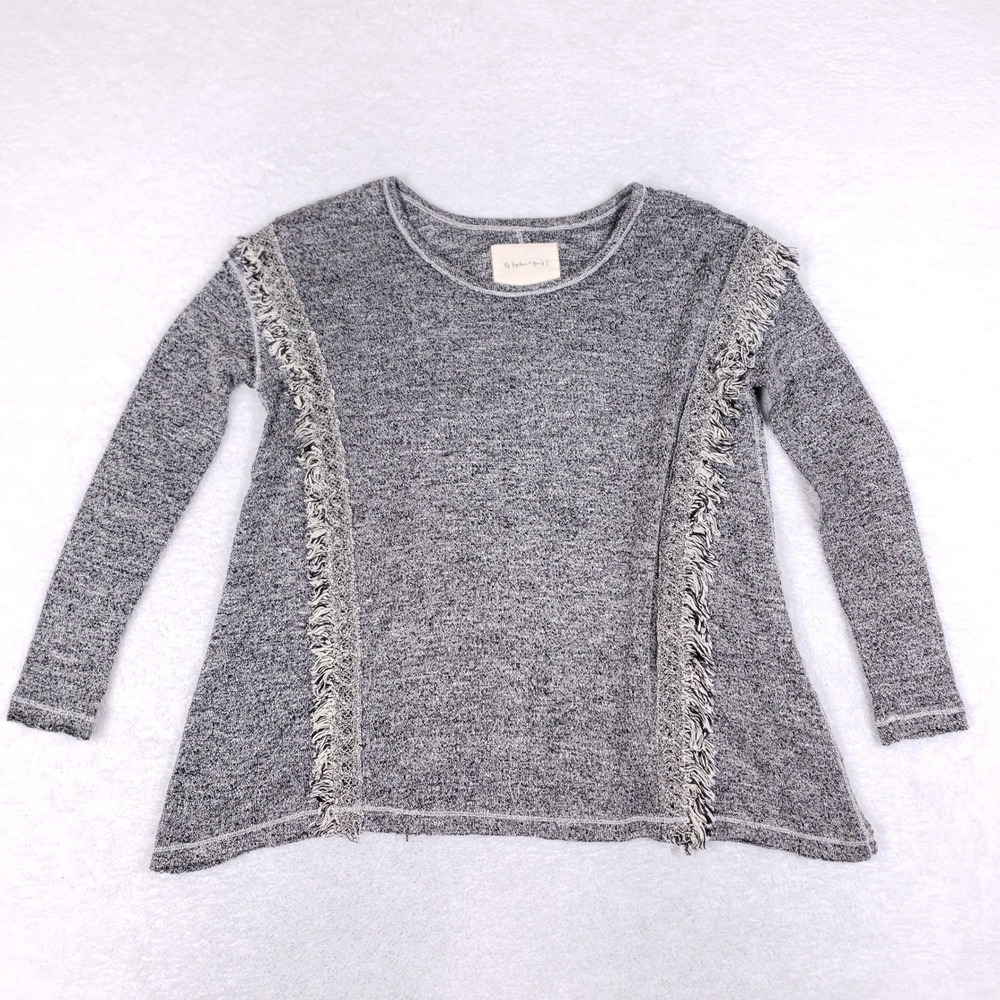 By Together Women S Sweater Knit Top Gray Fringe Boho Lightweight Long Sleeve